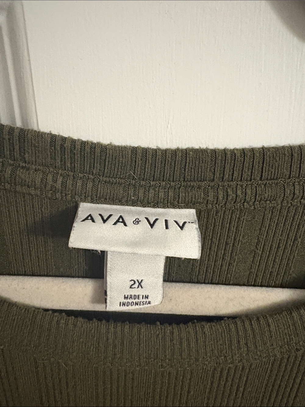Ava & Viv Olive Ribbed Sleeveless Tank Plus Size (2X) - Picture 2 of 4